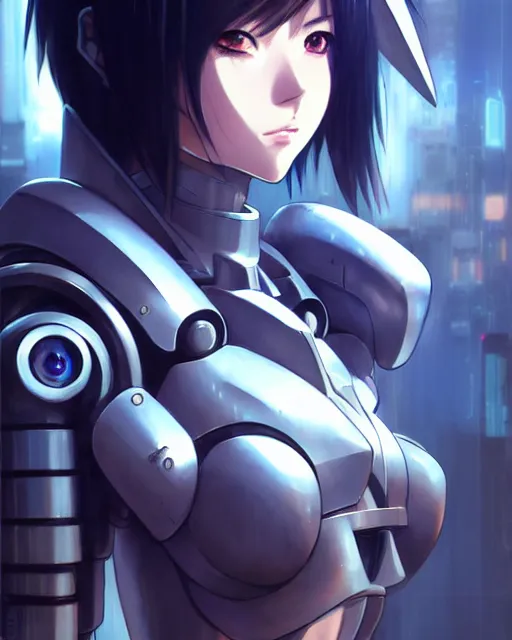 Image similar to portrait Anime Girl in mecha armor in night tokyo Sharp fine face pretty face, realistic shaded Perfect face, fine details. Anime. cyberpunk realistic shaded lighting by katsuhiro otomo ghost-in-the-shell, magali villeneuve, artgerm, rutkowski Jeremy Lipkin and Giuseppe Dangelico Pino and Michael Garmash and Rob Rey