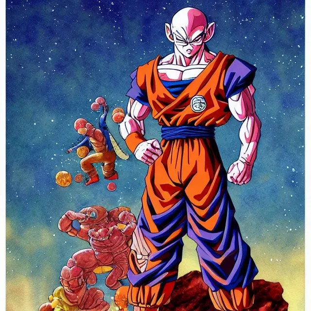 Prompt: a watercolor painting of a dragon ball machine mutant in the style of jean giraud in the style of moebius trending on artstation deviantart pinterest detailed realistic hd 8 k high resolution