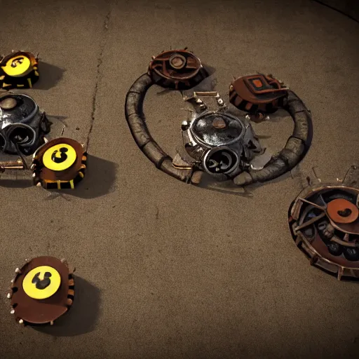 Image similar to steampunk pacman, realistic octane render, high detail