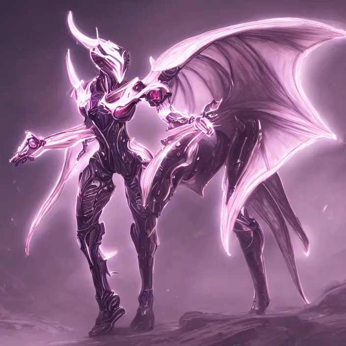 Prompt: highly detailed exquisite fanart, of a beautiful female warframe, but as a stunning anthropomorphic robot female dragon, standing elegantly, shining reflective off-white plated armor, bright Fuchsia skin, sharp claws, full body shot, epic cinematic shot, realistic, professional digital art, high end digital art, DeviantArt, artstation, Furaffinity, 8k HD render, epic lighting, depth of field