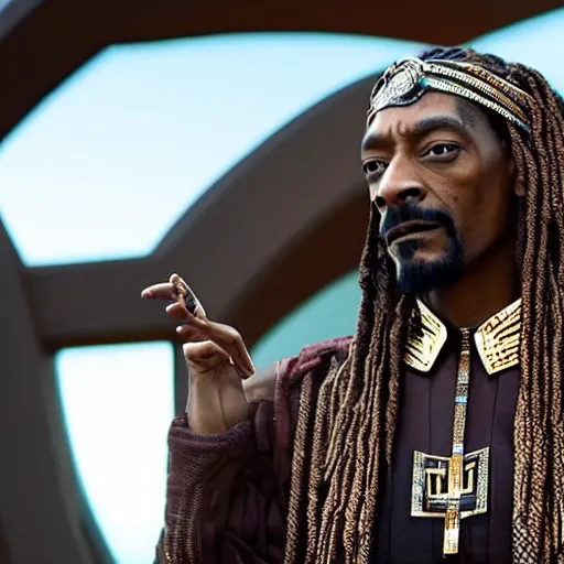 Image similar to film still of Snoop Dogg as T’Chala in the new Black Panther movie