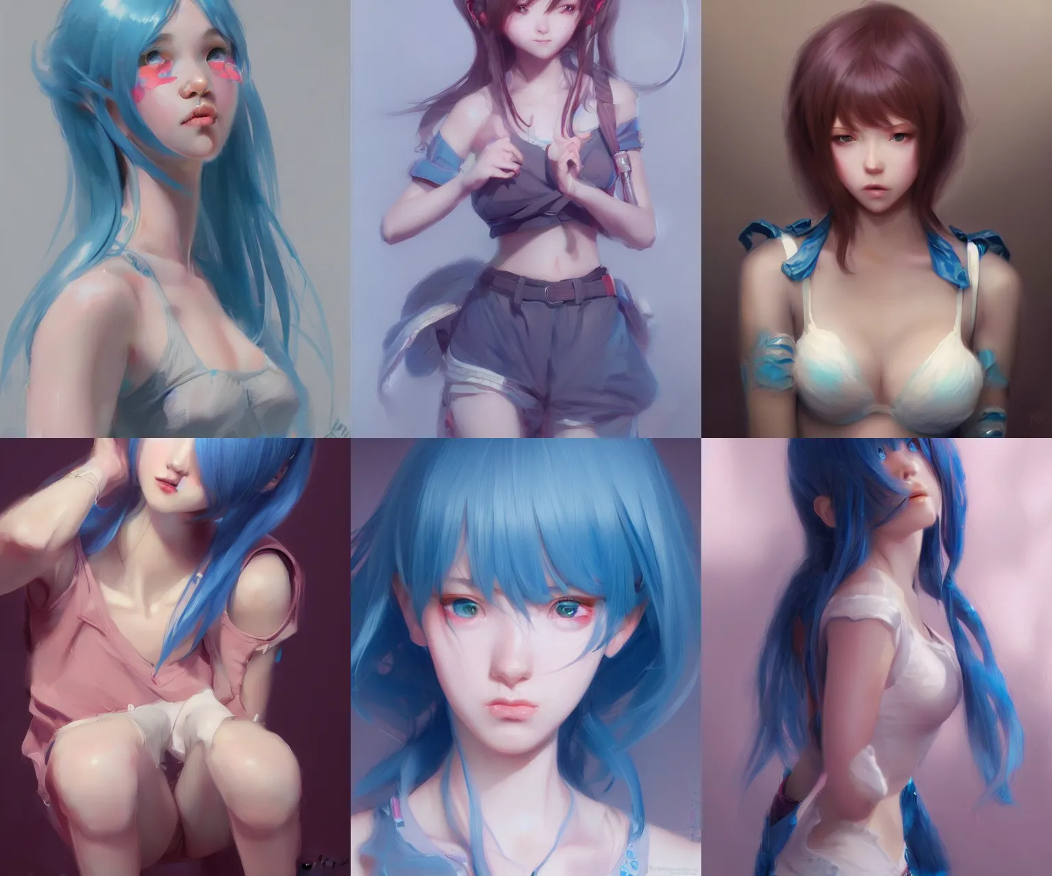 Prompt: Bella ragazza, bubblegum, visualartzi, korean, and blue image, concept art by Krenz Cushart, highly detailed, ultra detailed, ultra realistic, trending on artstation