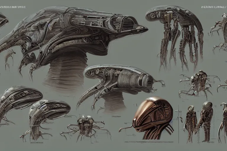 Image similar to schematic diagram of alien boss, biology, book, page, detailed, cross section, trending on artstation, cgsociety, Ralph McQuarrie and Greg Rutkowski