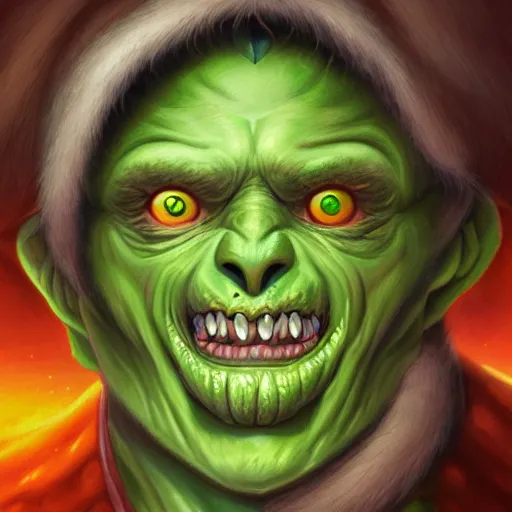 Prompt: headshot of a dnd goblin, a white clouded eye and a scar, wicked smile, greenish skin, painting in the style of boris vallejo and Jeff Easley, digital art, photoshop, trending on artstation,