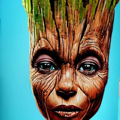 Prompt: portrait of Groot by Sandra Chevrier, 8k