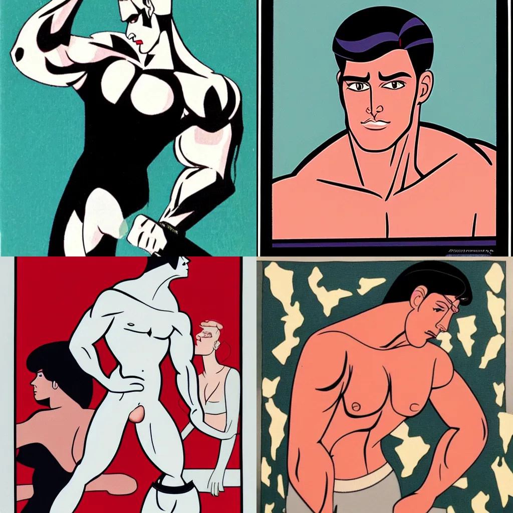 Prompt: A muscular man, Patrick Nagel.