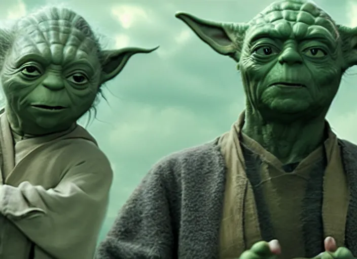 Image similar to a film still of yoda as hulk in the avengers 2 0 1 2