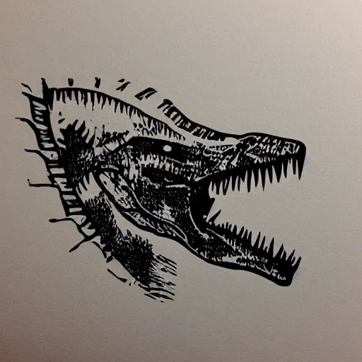 Image similar to linocut of a dinosaur