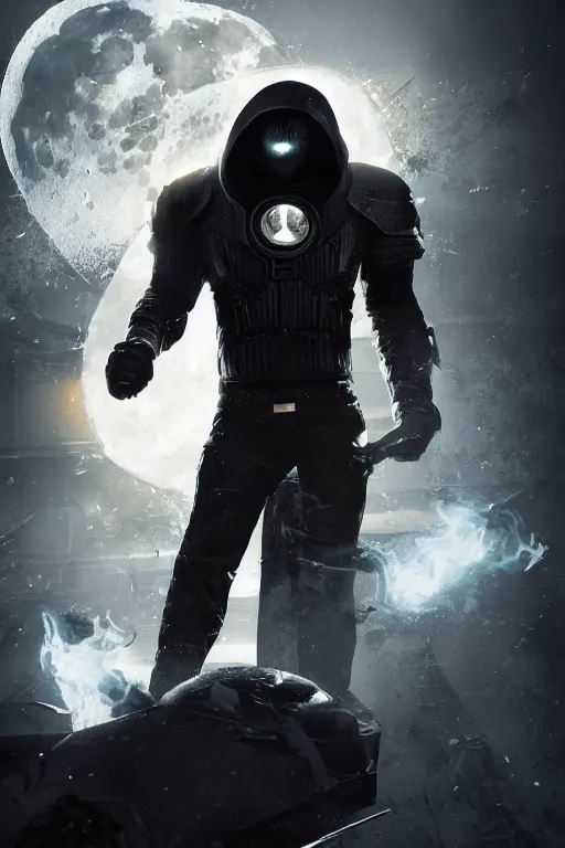 Image similar to hyperrealistic photography of Moon Knight mixed with Ghostrider style of wlop and Arkadiy Demchenko and Ivailo Ivanov and Niyazi Selimoglu, full-shot, merged character, 4k, highly detailed, cinematic lighting, photorealistic, 3d render, award winning render, unreal engine, masterpiece, octane render, sharp focus, studio lighting, 8k, hd