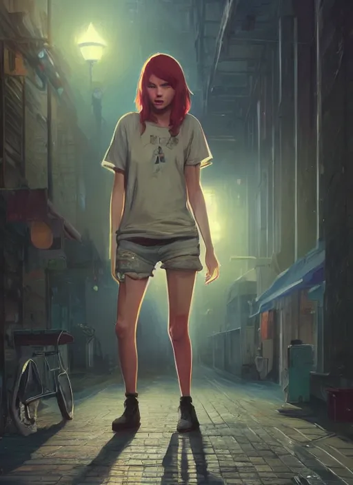 Image similar to Highly detailed full-body portrait of homeless Taylor Swift, in GTA V, Stephen Bliss, unreal engine, fantasy art by Greg Rutkowski, Loish, Rhads, Makoto Shinkai and Lois van baarle, ilya kuvshinov, rossdraws, Mat collishaw, global illumination, radiant light, detailed and intricate environment