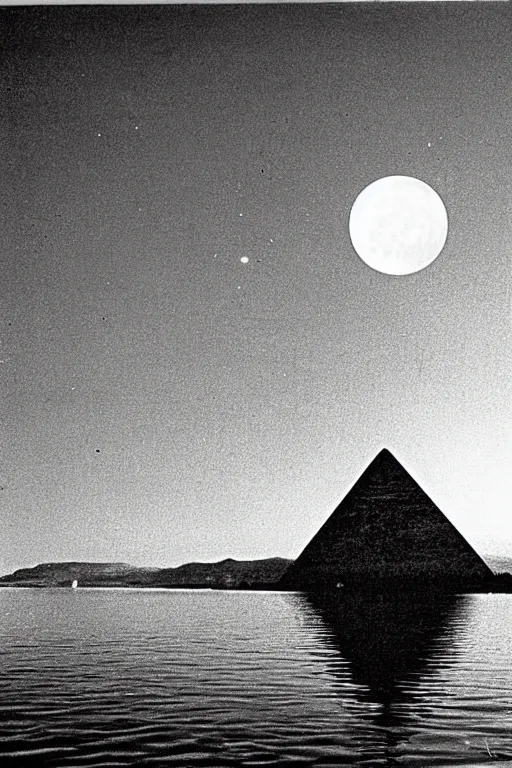 Image similar to a gold pyramid reflecting the moon, trogir golden hour 1 9 0 0 s photograph
