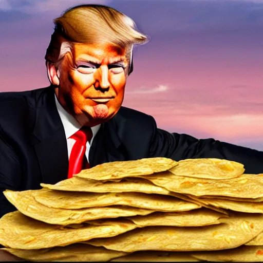 Prompt: donald trump reclining on a mound of cheeseburger wrappers, highly detailed, sharp focus, matte painting, by isaac levitan and asher brown durand,