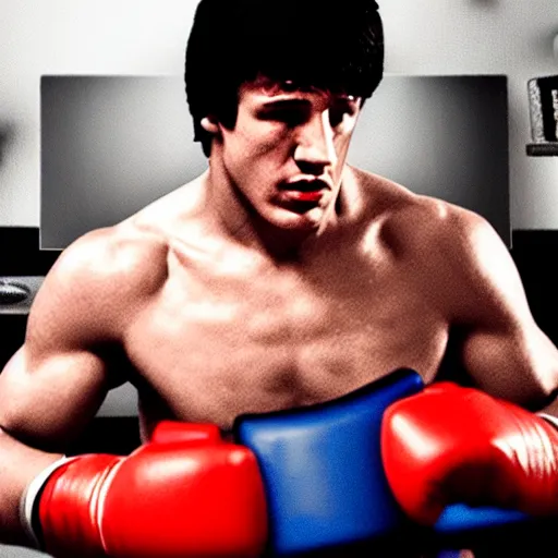 Image similar to rocky balboa playing playstation!!! video game console