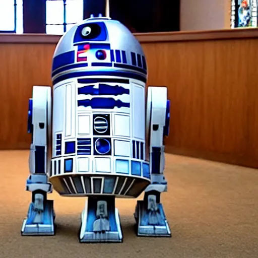 Image similar to photo of r 2 - d 2 getting baptized in church