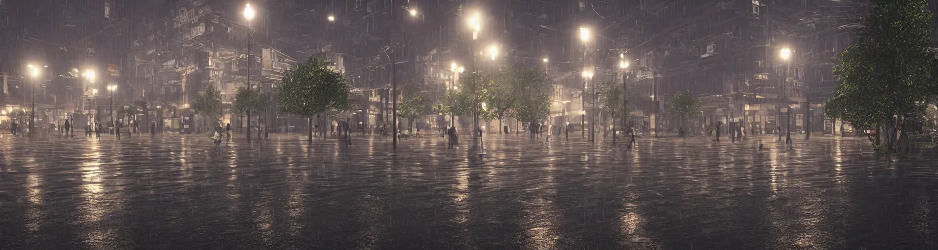 Prompt: raytracing night time city, lots of rain, realistic