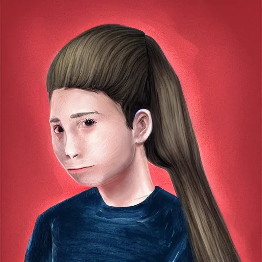Prompt: a character portrait of a 1 4 - year old weirdo girl holding a knife pen, ponytail, digital art