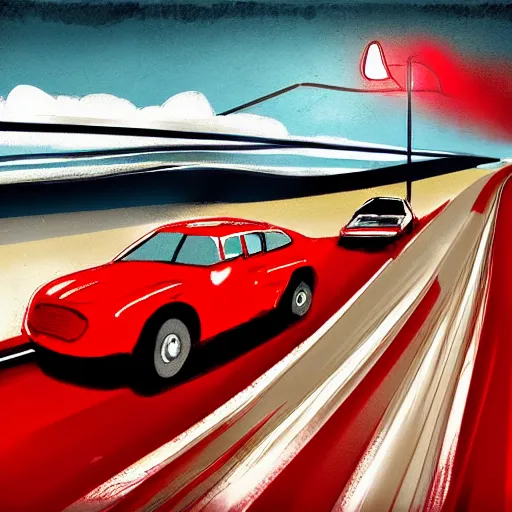 Image similar to An illustration of a red car rushing on the highway by matt griffin