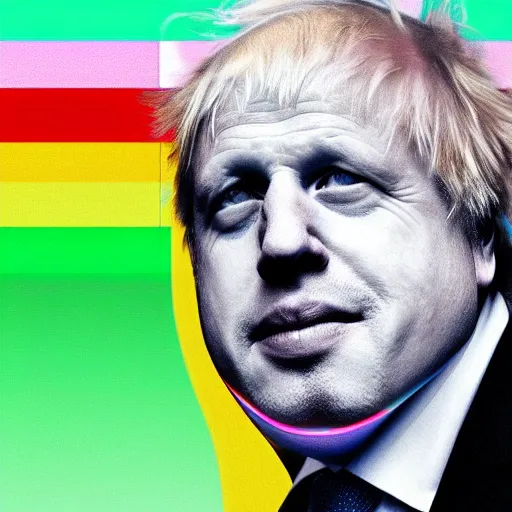Prompt: Boris Johnson wearing a rainbow coloured burka, trending on artstation, hyperrealism, photoshoot