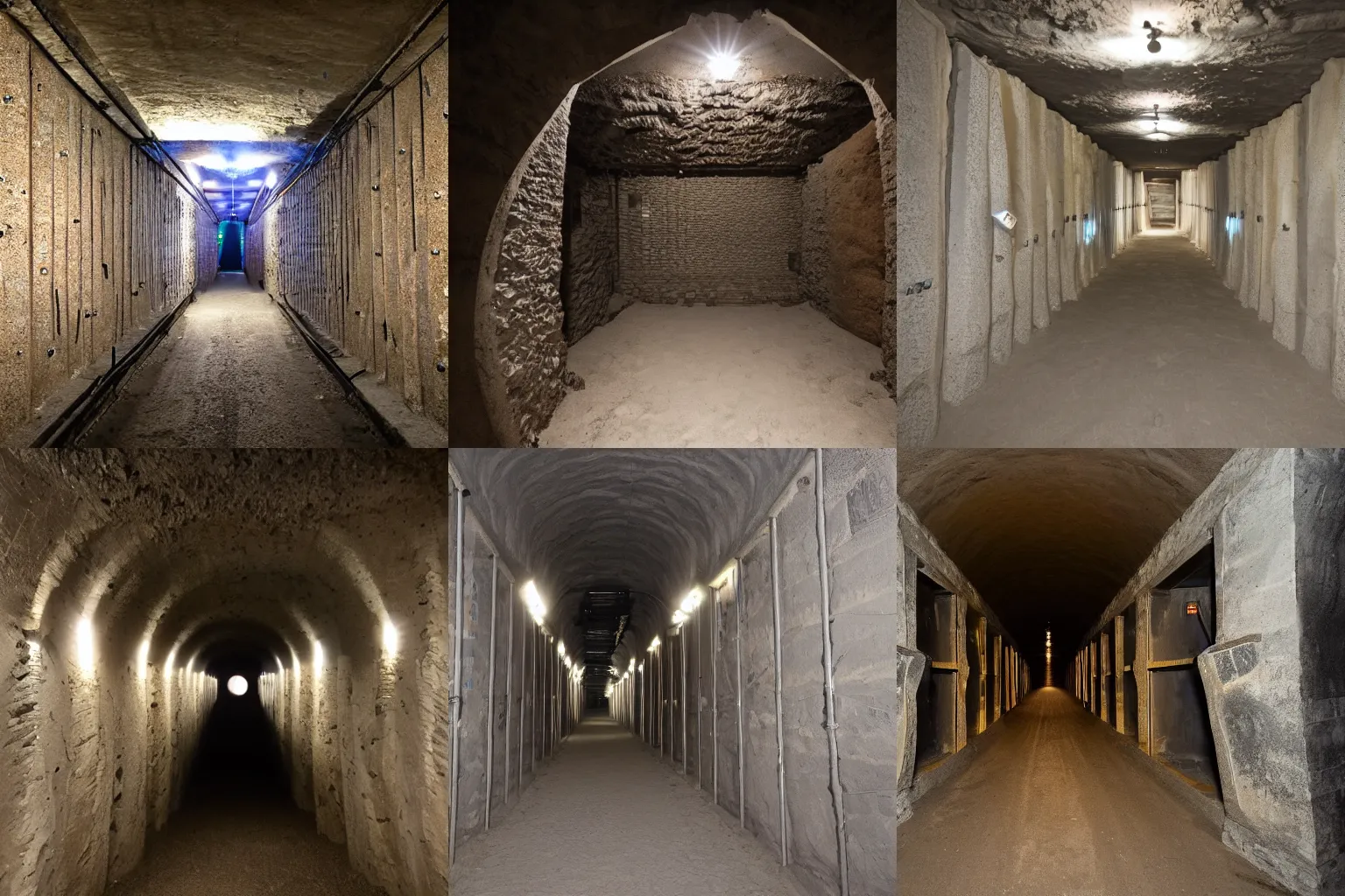 Prompt: audio archive storage facility in a salt mine bunker deep underground looking through an open vault door