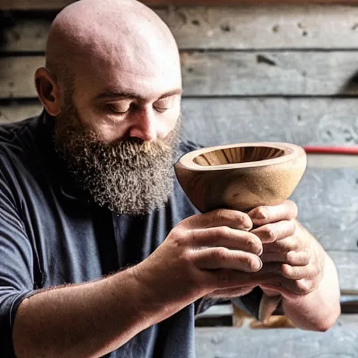 Image similar to bearded man turns bowl using woodlathe