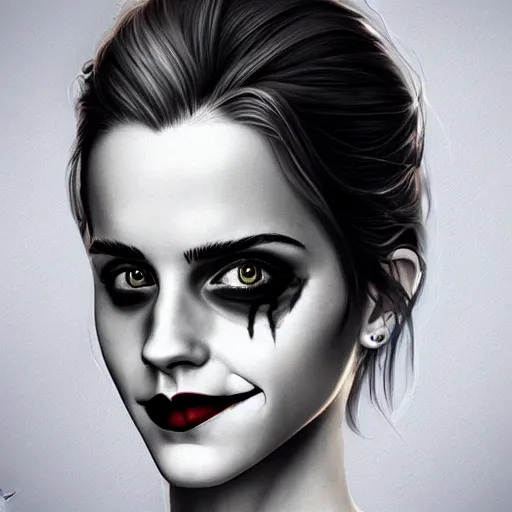 Prompt: emma watson as the joker, realistic, intricate, elegant, art by artgerm and wlop