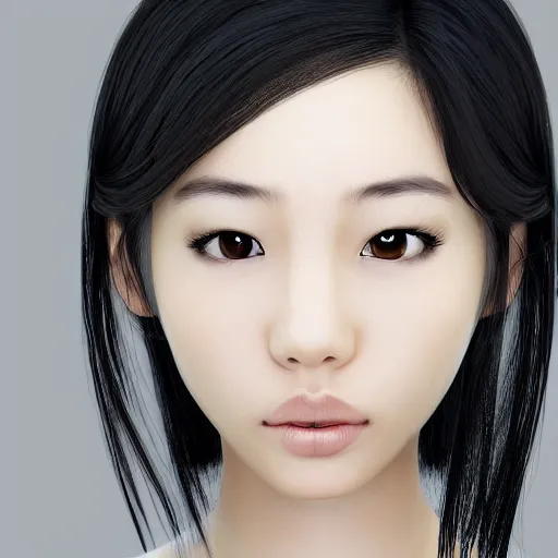 Prompt: Beautiful asian girl looking to the camera with serius face,artstation,trending, realistic n-9