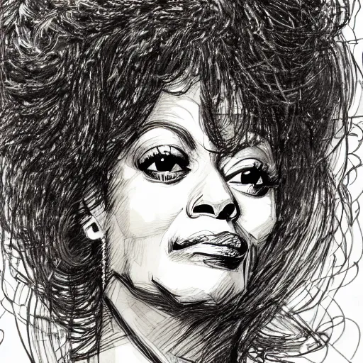 Image similar to a realistic yet scraggly portrait sketch of the side profile of a stern and sophisticated diana ross, trending on artstation, intricate details, in the style of frank auerbach, in the style of sergio aragones, in the style of martin ansin, in the style of david aja, in the style of mattias adolfsson