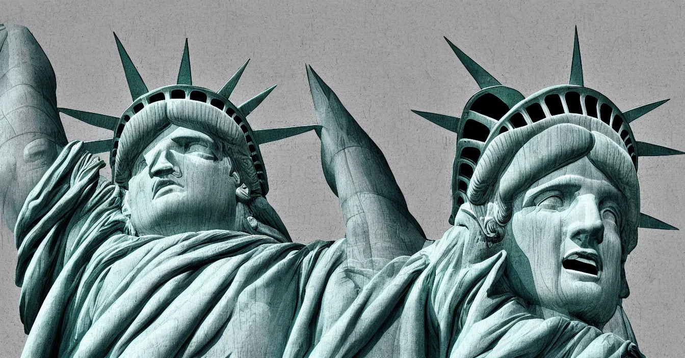Prompt: the statue of liberty laughing like a madman, digital art, composition