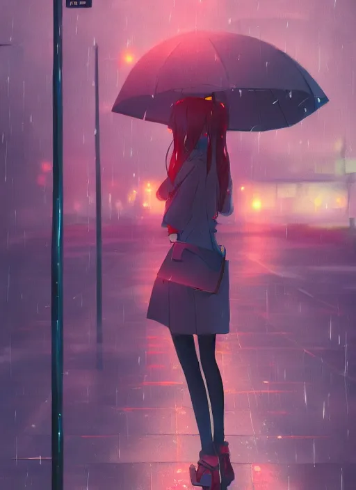 Image similar to listening to music at 2 am, night, pretty girl, pose, rain, lofi, lofi, peaceful, street light, anime key visual, poster, anime, by wlop, high quality, 4 k, trending, trending on artstation