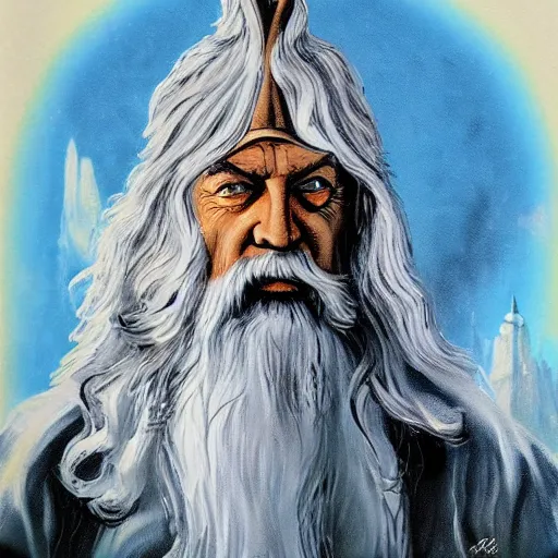 Image similar to gandalf as russian propaganda poster painting