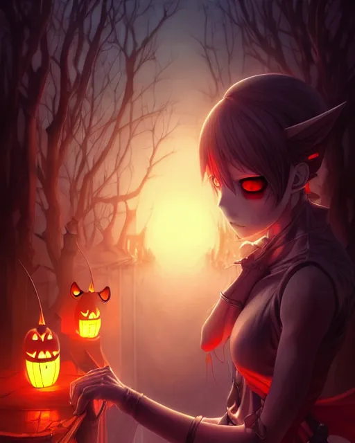 spooky halloween night, anime style, scenery wallpaper | Stable ...