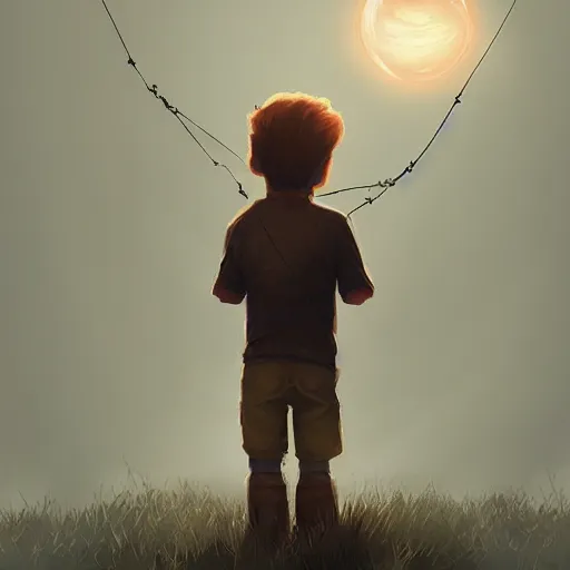 Prompt: the boy who caught the sun in his web, digital concept art, trending on artstation