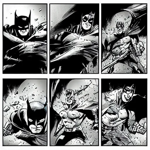 Prompt: “comic strip of batman fighting a giant, in the style of jim lee”