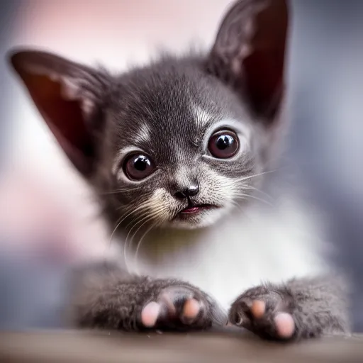 Image similar to a bat kitten, Canon EOS R3, telephoto, very detailed, 4k