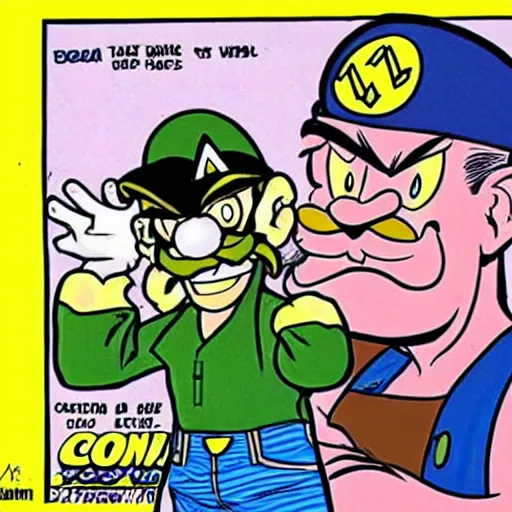 Prompt: steve - buscemiy - as - wario comic - con comic - book drawing from mad - magazine