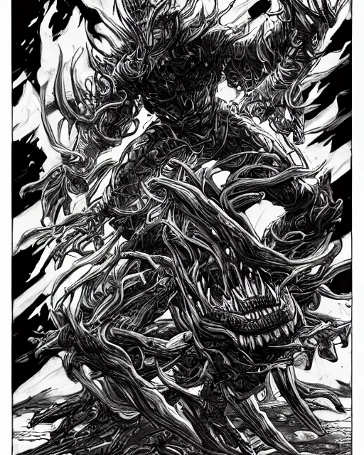 Image similar to A mimic as a crate, black and white, DnD, fantasy art, monster art, in the style of masami kurumada, illustration, epic, fantasy, intricate, hyper detailed, artstation, concept art, smooth, sharp focus, ray tracing