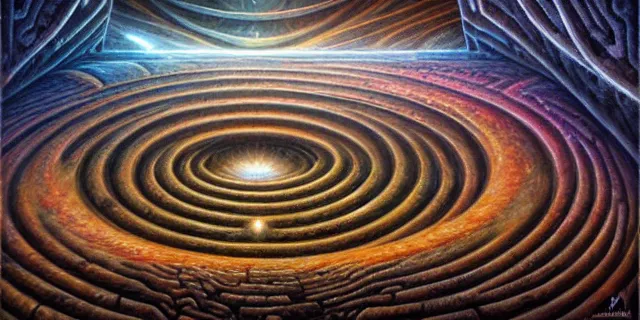 Image similar to painting of a labyrinth in the style of nebulapunk by dan seagrave and tomasz alen kopera