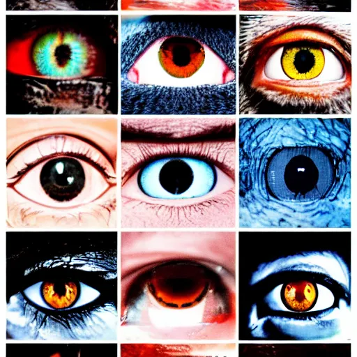 Prompt: a collage of eyes, animated, sharp focus, the all-seeing eye