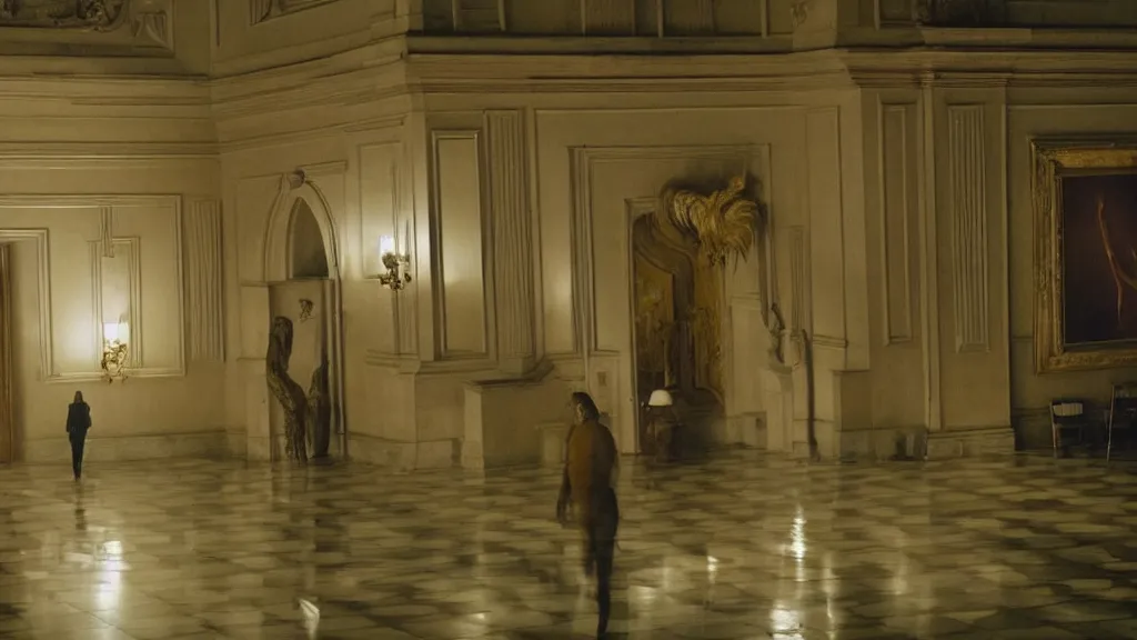 Image similar to the strange creature in city hall, made of wax and water, film still from the movie directed by Denis Villeneuve with art direction by Salvador Dalí, ultra low angle
