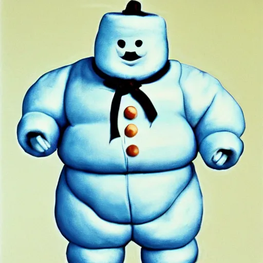 Image similar to the michelin man as the stay puft marshmallow man, realistic, 1 4 0 mm, nikon film