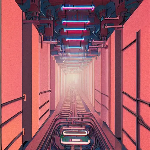 Image similar to backrooms pipe haze maze, 5 point perspective, by simon stålenhag