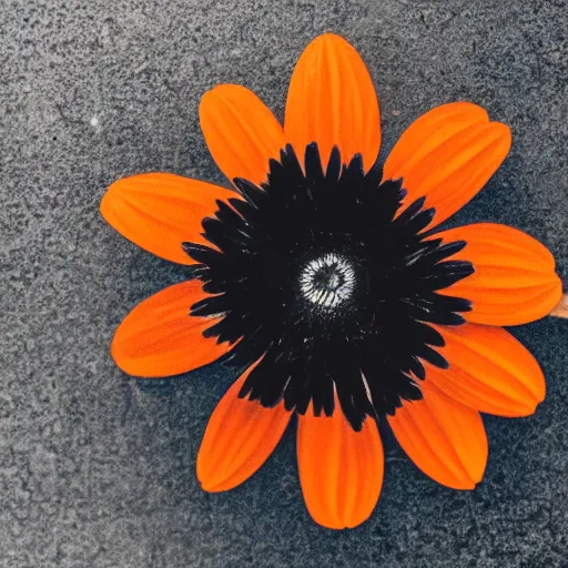 Prompt: a closeup photo of an orange flower with solid black background