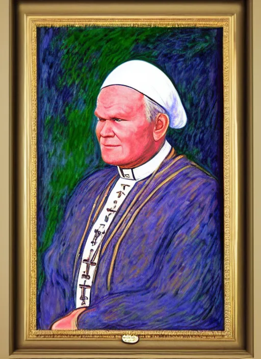 Prompt: portrait of john paul ii wearing piccolo's turban from dragon ball z by claude monet