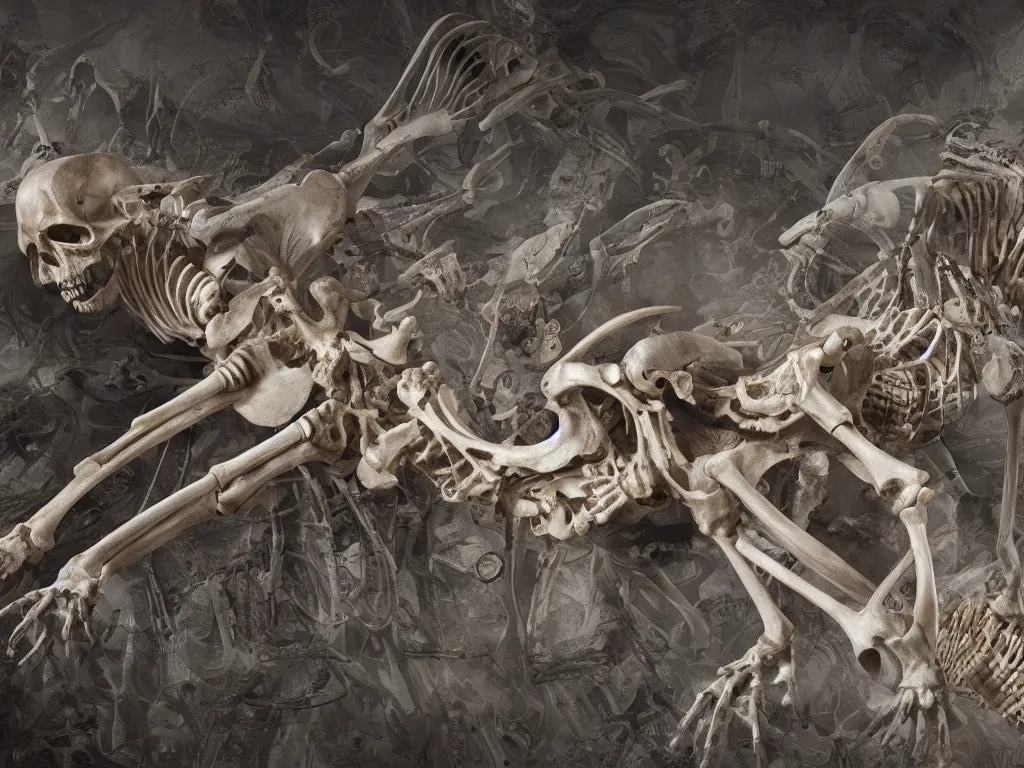 Image similar to cinematic scene of a detailed and intricate design of the back of full female anatomy wrapped in bones, maximalist, real, studio shot, dynamic lighting, great finesse organic hyper detailed, engineering blueprints, technical drawings, calculus, stained paper, hyperrealistic, ultra detailed, 4K, octane render, unreal engine