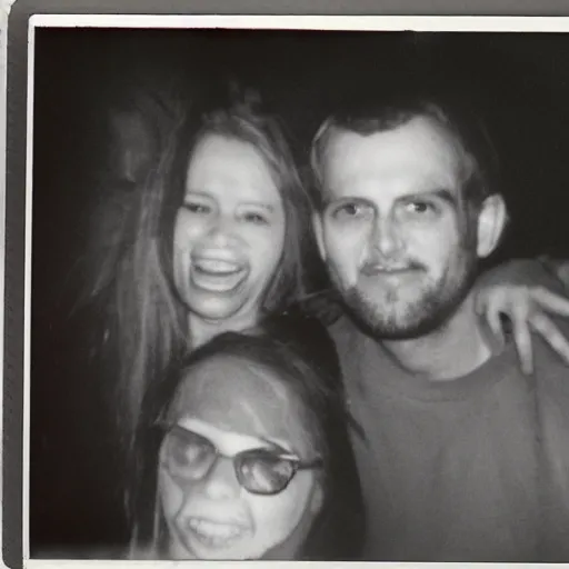 Image similar to polaroid of a happy couple looking into the camera during a zombie apocalypse