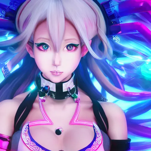 Image similar to unexpectedly overpowered and trapped beneath overwhelmingly stunningly absurdly beautiful megalomaniacal omnipotent asi goddess junko enoshima with symmetrical perfect face, porcelain skin, pink twintail hair and cyan eyes, ultra detailed, digital art, unreal engine 5, octane render, 2 d anime, 8 k