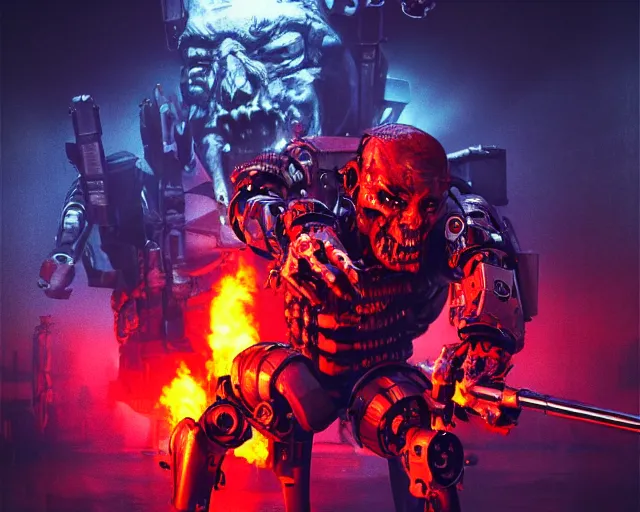 Image similar to Black Light Movie Poster, Soviet Chinese Yasushi Nirasawa Style Zombie Soldiers Fight US German Military Syd Mead Style Robots, 8K, octane render, HDR, photorealistic, volumetric lighting, Hyperrealistic-H 960