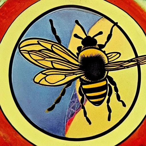 Prompt: a fierce dead bee in the middle of a bloody bullseye, art nouveau