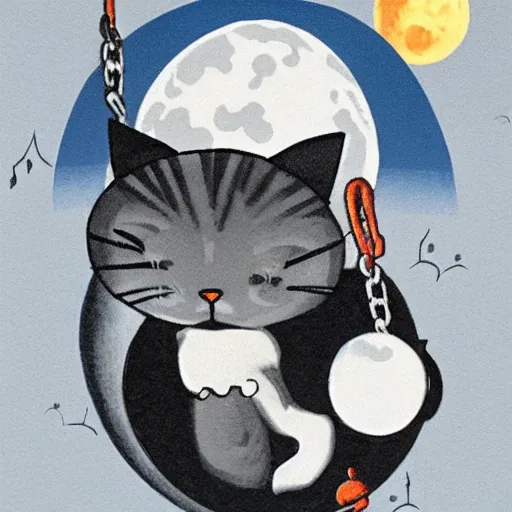Image similar to 'a cat with two swings on the moon'