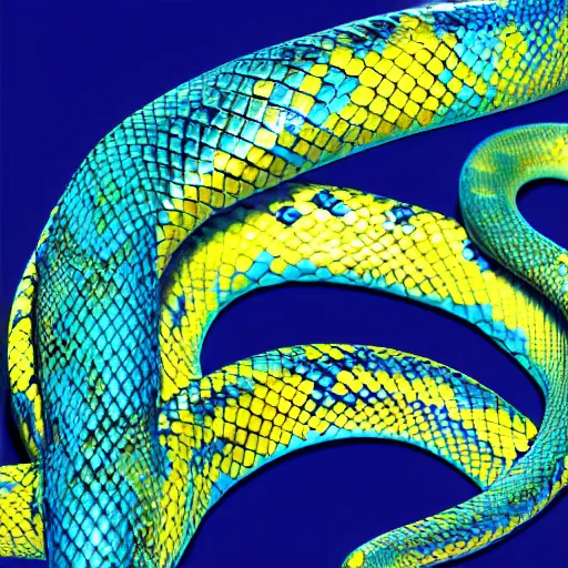 Prompt: shiny blue and yellow python snake, high detail, fantasy art, concept art, 4 k, ultra detail, computer art